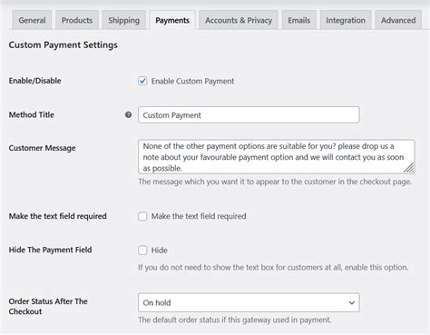 Customize Payment Information .